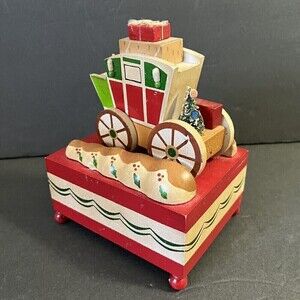 Vintage Schmid Wooden Christmas Sleigh Carriage Animated Xmas Music Box TESTED